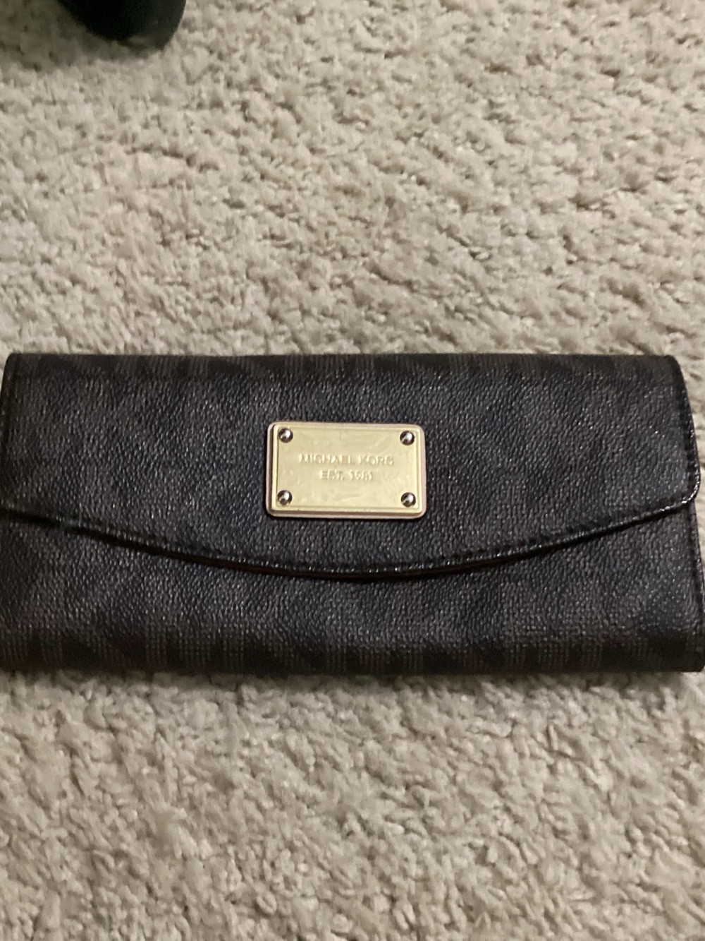 Michael Kors Black Continental Wallet with Gold Plaque